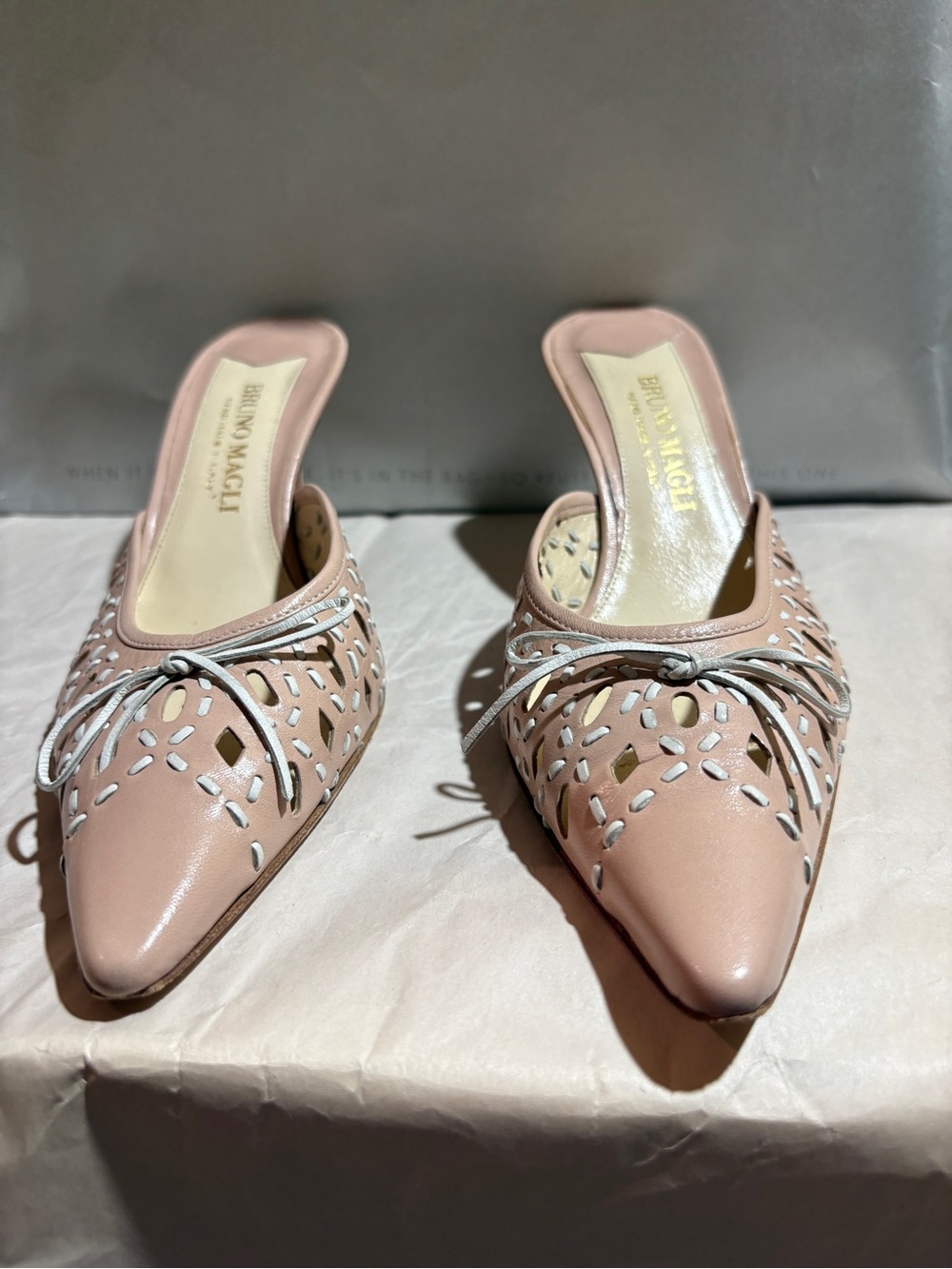 Bruno Magli Light Pink Cutout Leather Pointed Mule